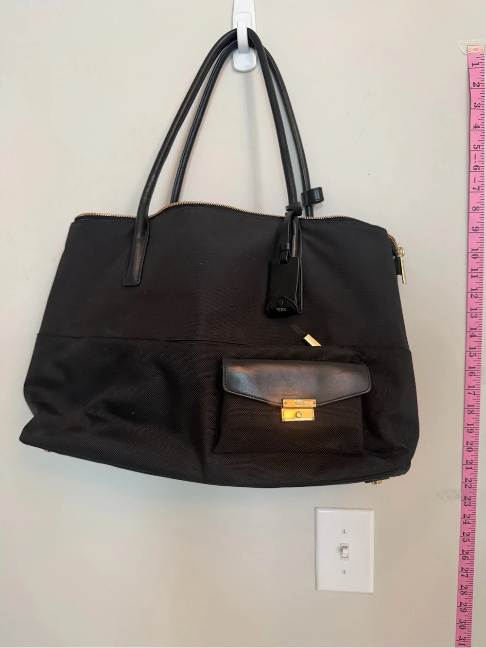 Tumi Black Nylon Laptop Tote with Gold Hardware